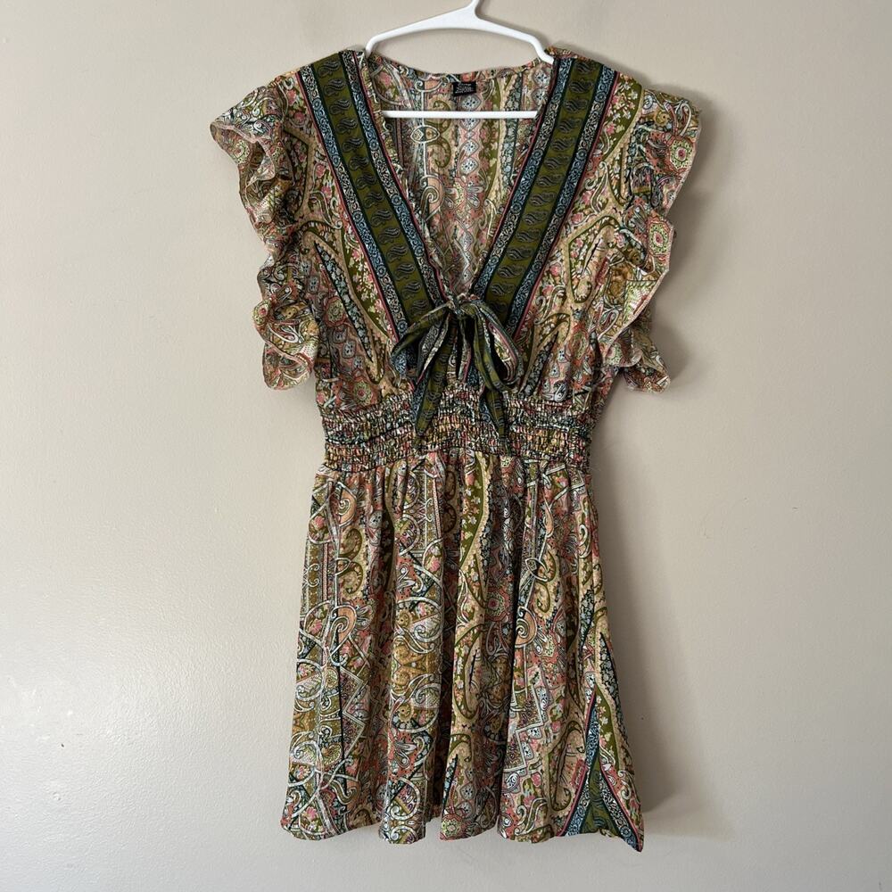 Zury Silk Blend V Neck Mini Dress No size Small
